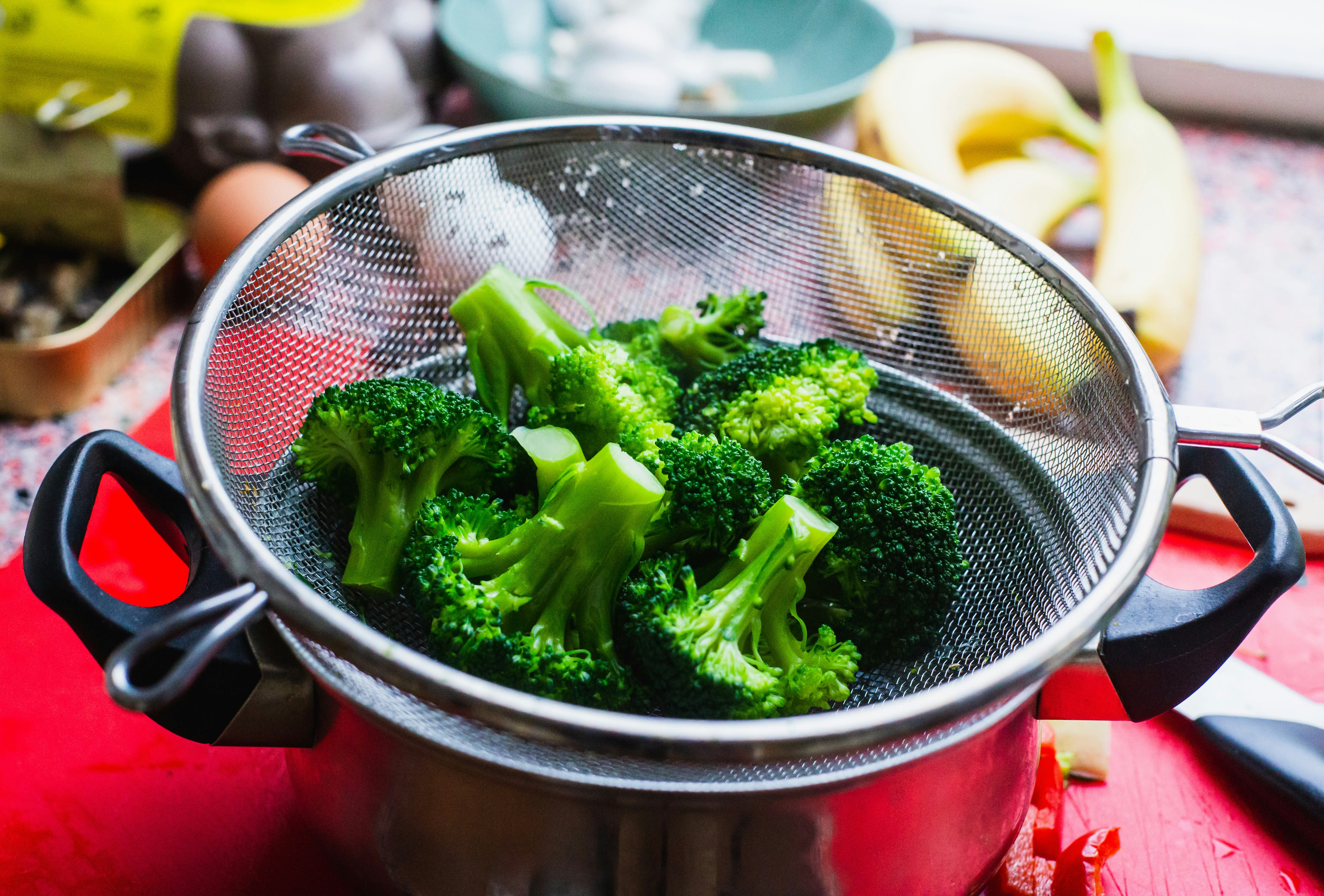 green broccoli on strainer